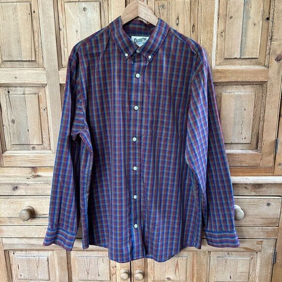Duluth Trading Company Large Relaxed Fit Button Front Shirt Plaid Red Blue Green - Picture 1 of 10
